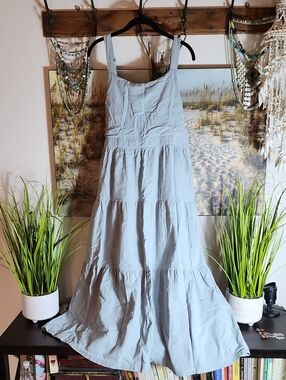 Light Blue Tiered Maxi Dress with Wide Straps - Women's Summer Maxi
